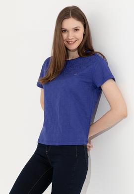 Kadın Mavi Bisiklet Yaka Tişört - 50249039023