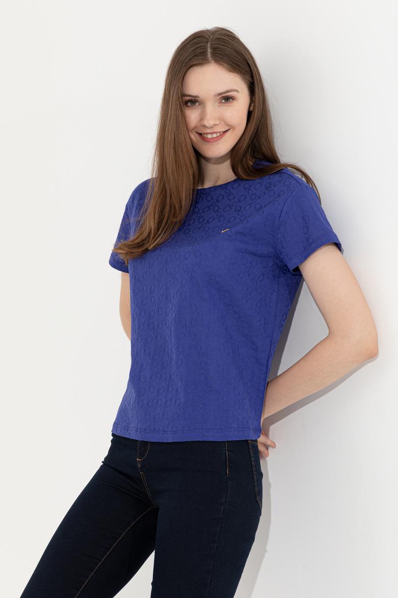 Kadın Mavi Bisiklet Yaka Tişört