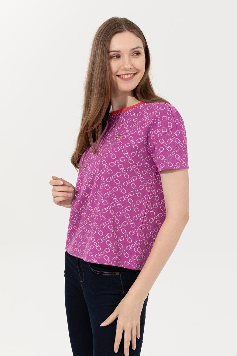 Kadın Menekşe Bisiklet Yaka Tişört - 50249061004