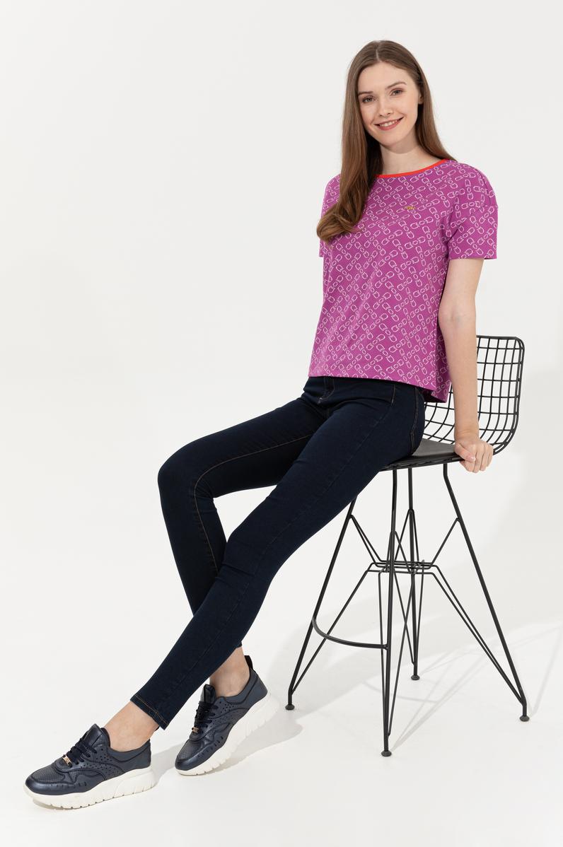 Kadın Menekşe Bisiklet Yaka Tişört