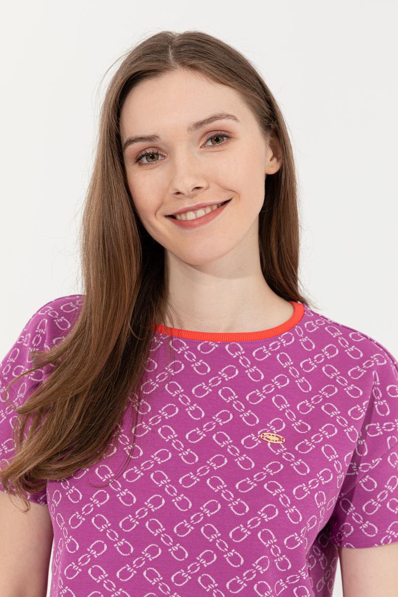 Kadın Menekşe Bisiklet Yaka Tişört - 50249061004