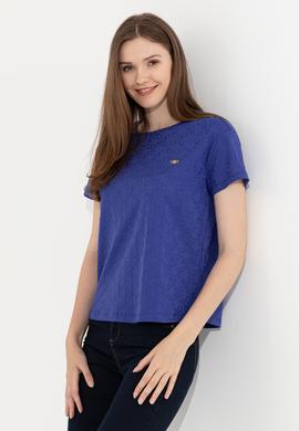 Kadın Mavi Bisiklet Yaka Tişört - 50249039023