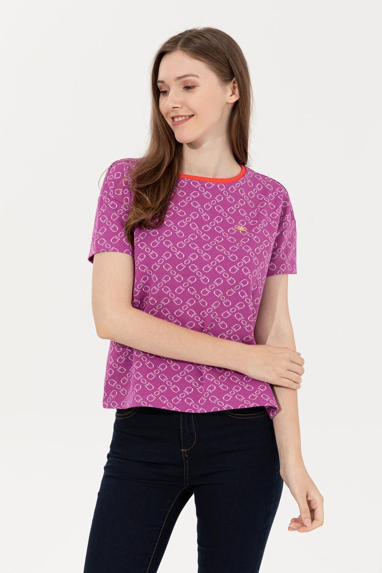 Kadın Menekşe Bisiklet Yaka Tişört - 50249061004