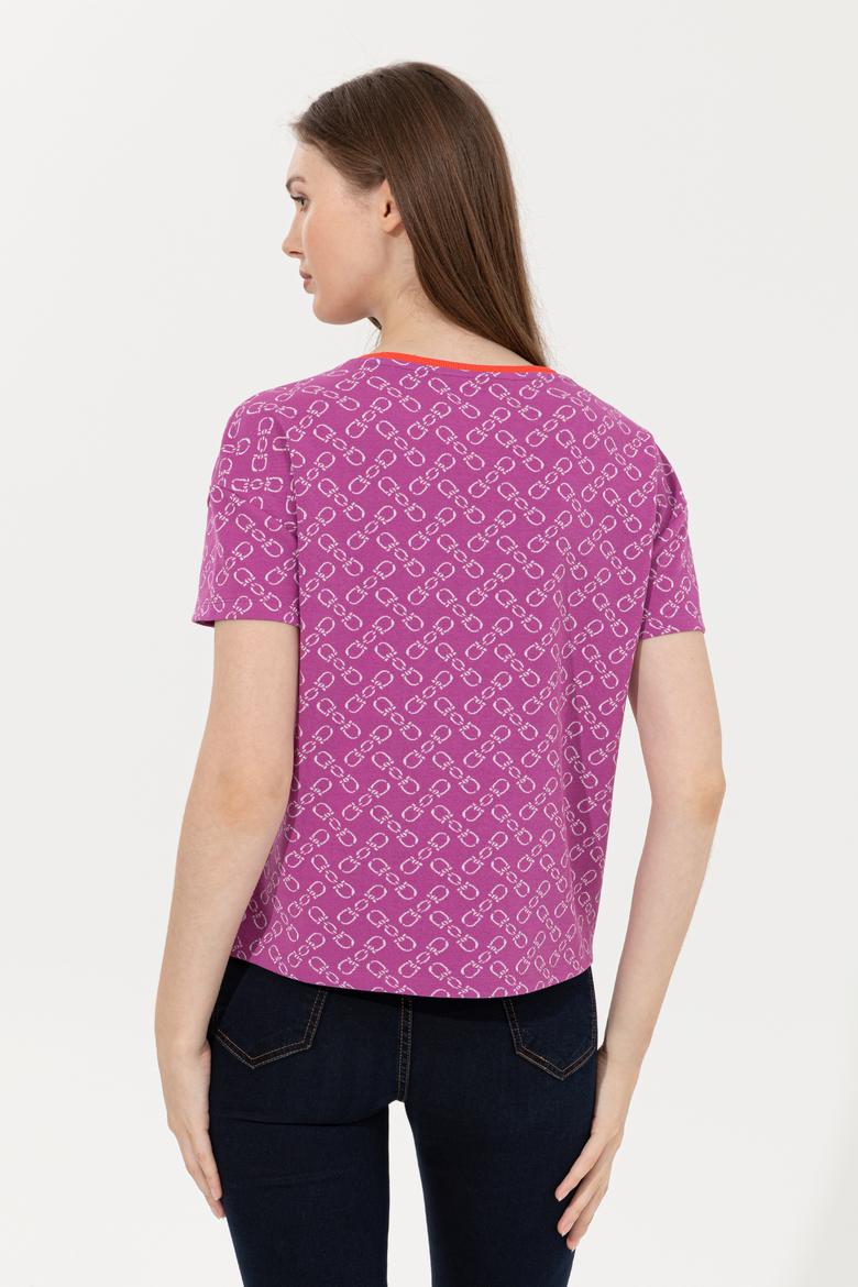 Kadın Menekşe Bisiklet Yaka Tişört - 50249061004