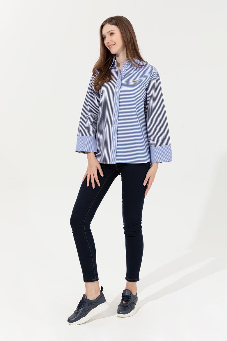 Kadın Mavi Uzun Kollu Gömlek - 50246448012