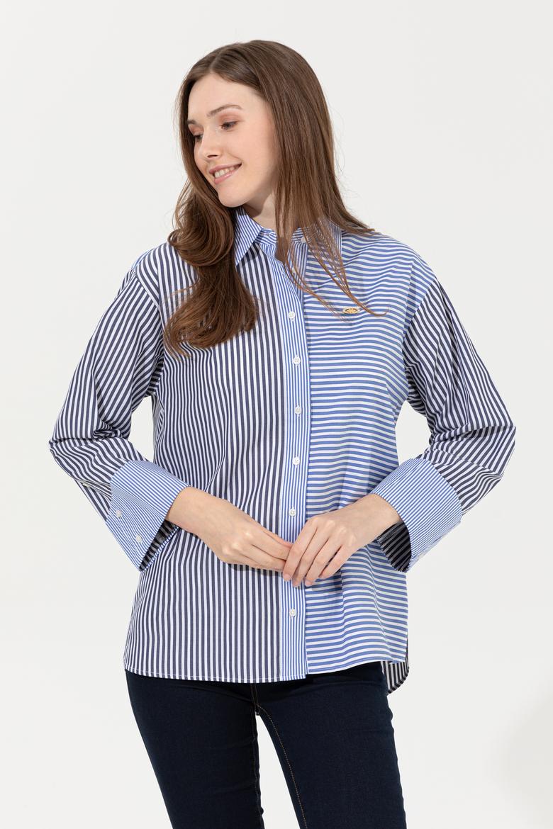 Kadın Mavi Uzun Kollu Gömlek - 50246448012