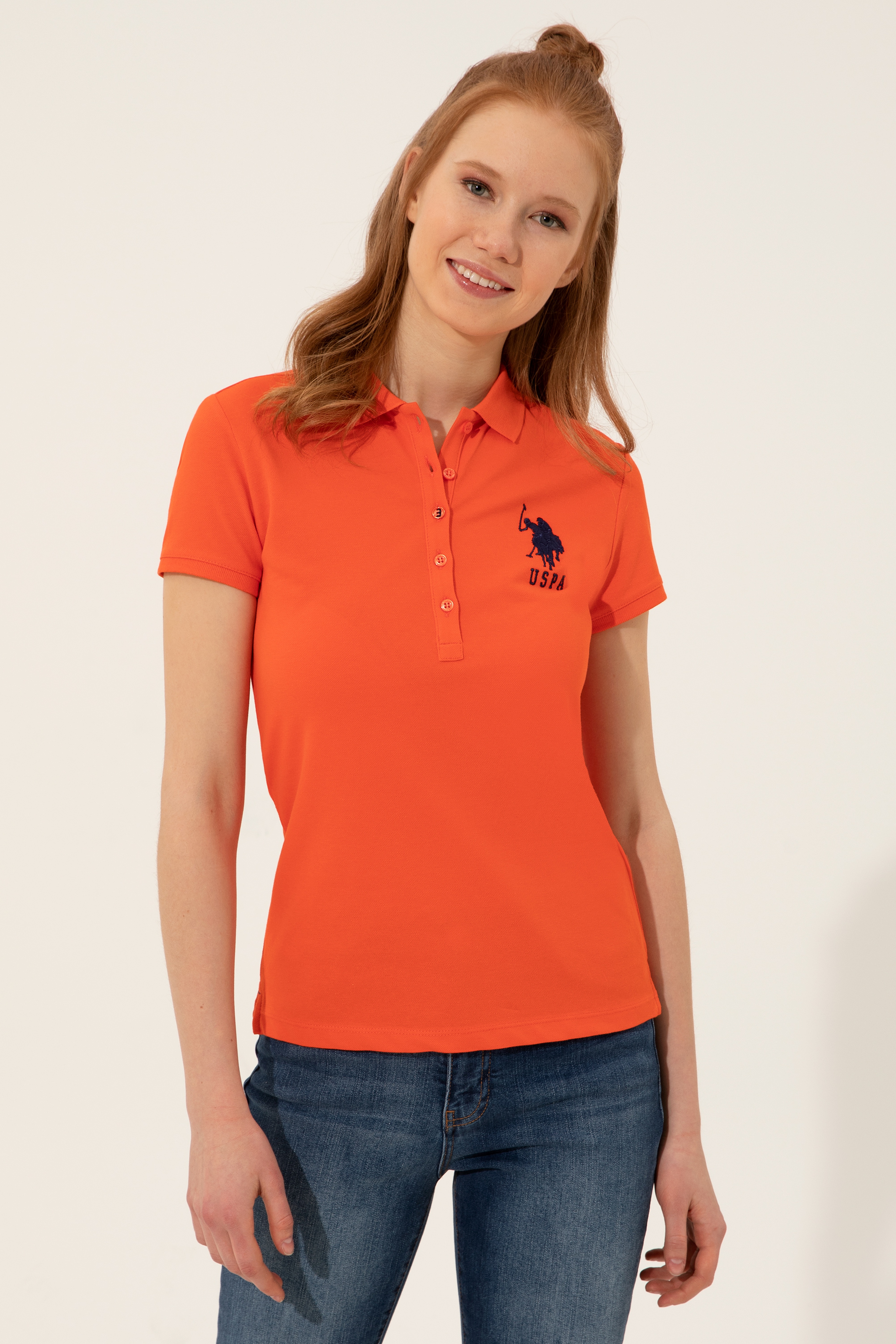 Kadın Nar Çiçeği Polo Yaka T-Shirt Basic - Image 1