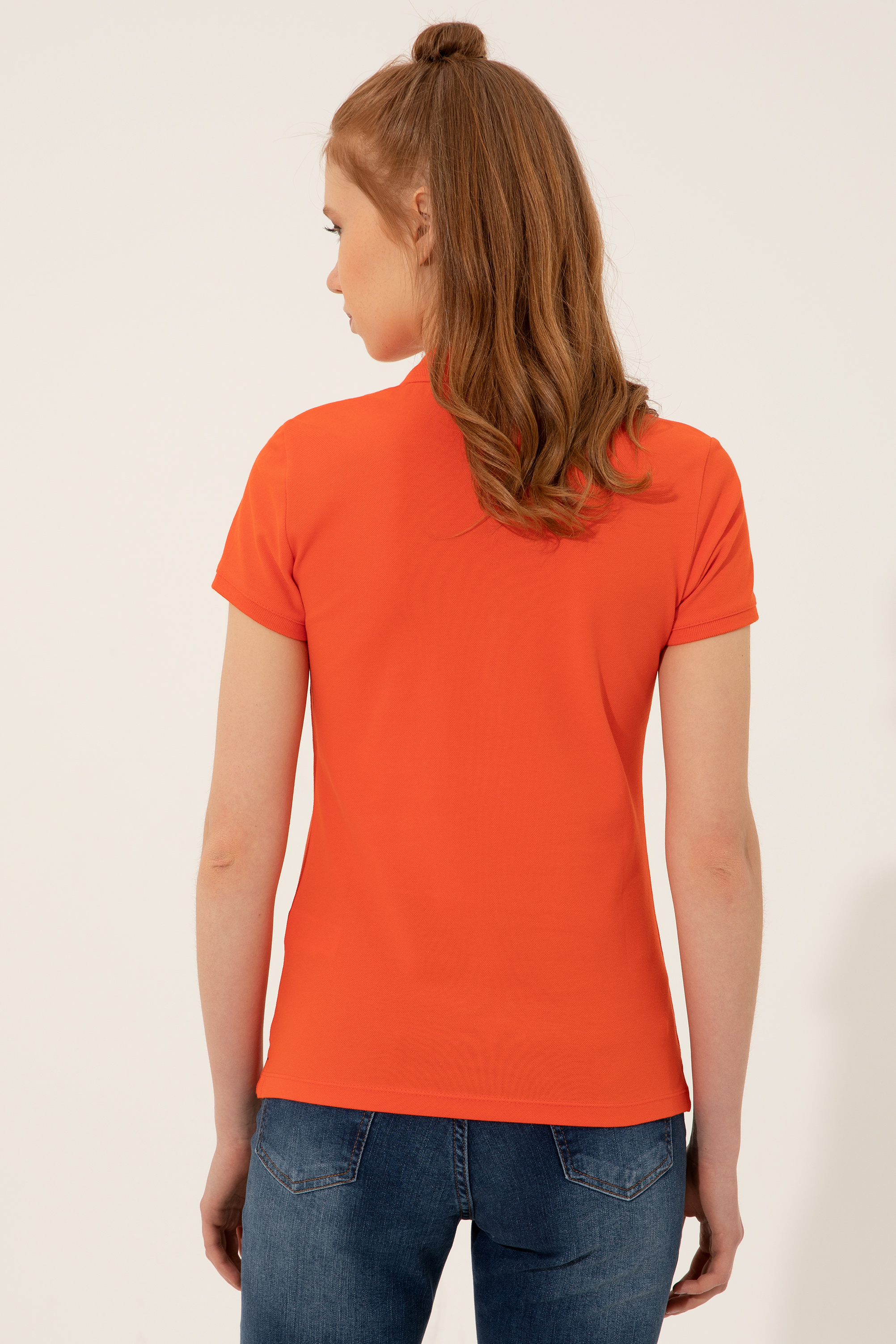 Kadın Nar Çiçeği Polo Yaka T-Shirt Basic - Image 5