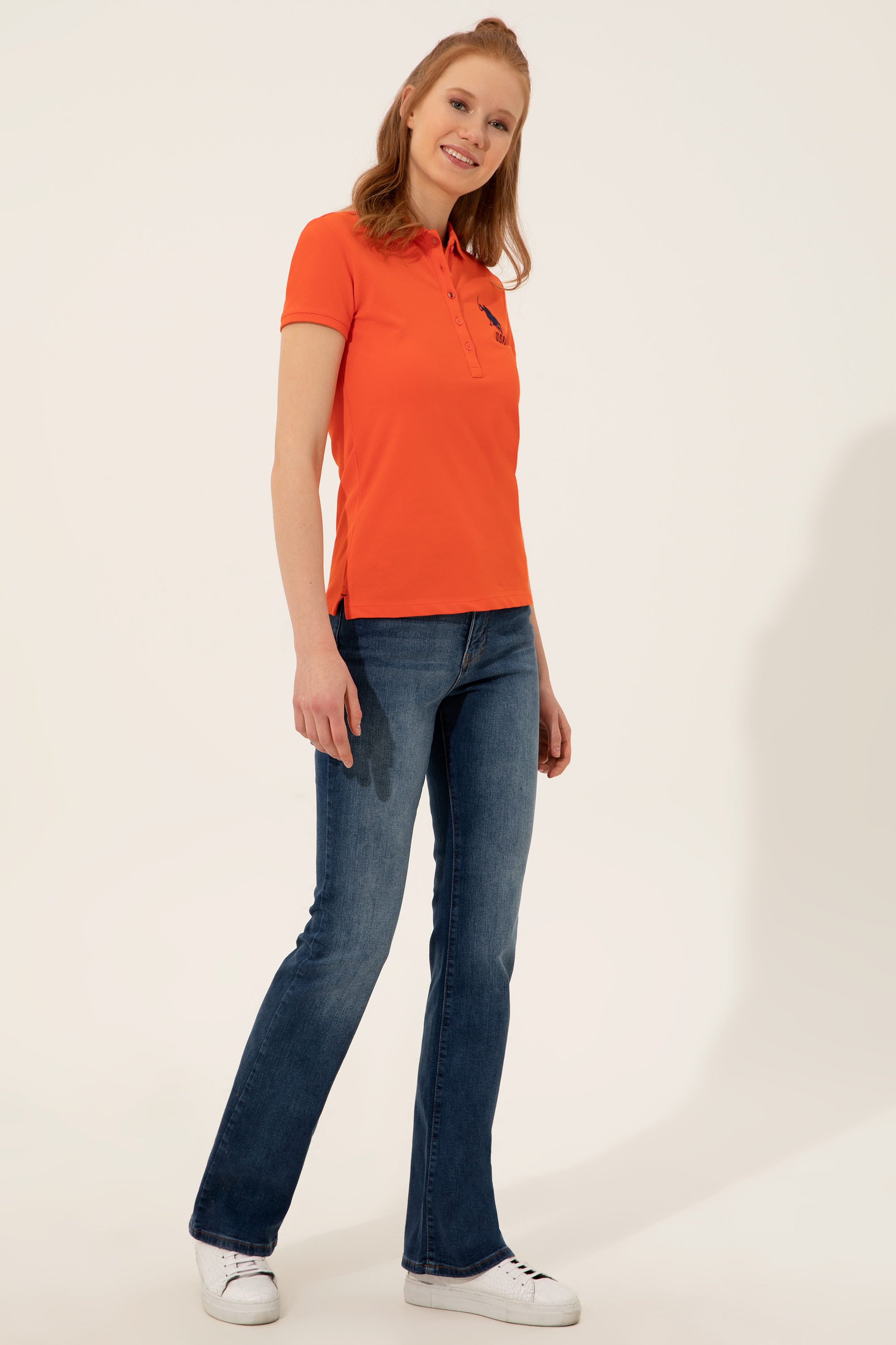 Kadın Nar Çiçeği Polo Yaka T-Shirt Basic - Image 4