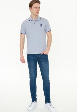 Erkek Gri Melanj Polo Yaka Basic T-Shirt - 50231766056