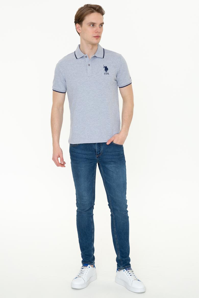 Erkek Gri Melanj Polo Yaka Basic T-Shirt - 50231766056