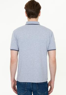 Erkek Gri Melanj Polo Yaka Basic T-Shirt - 50231766056