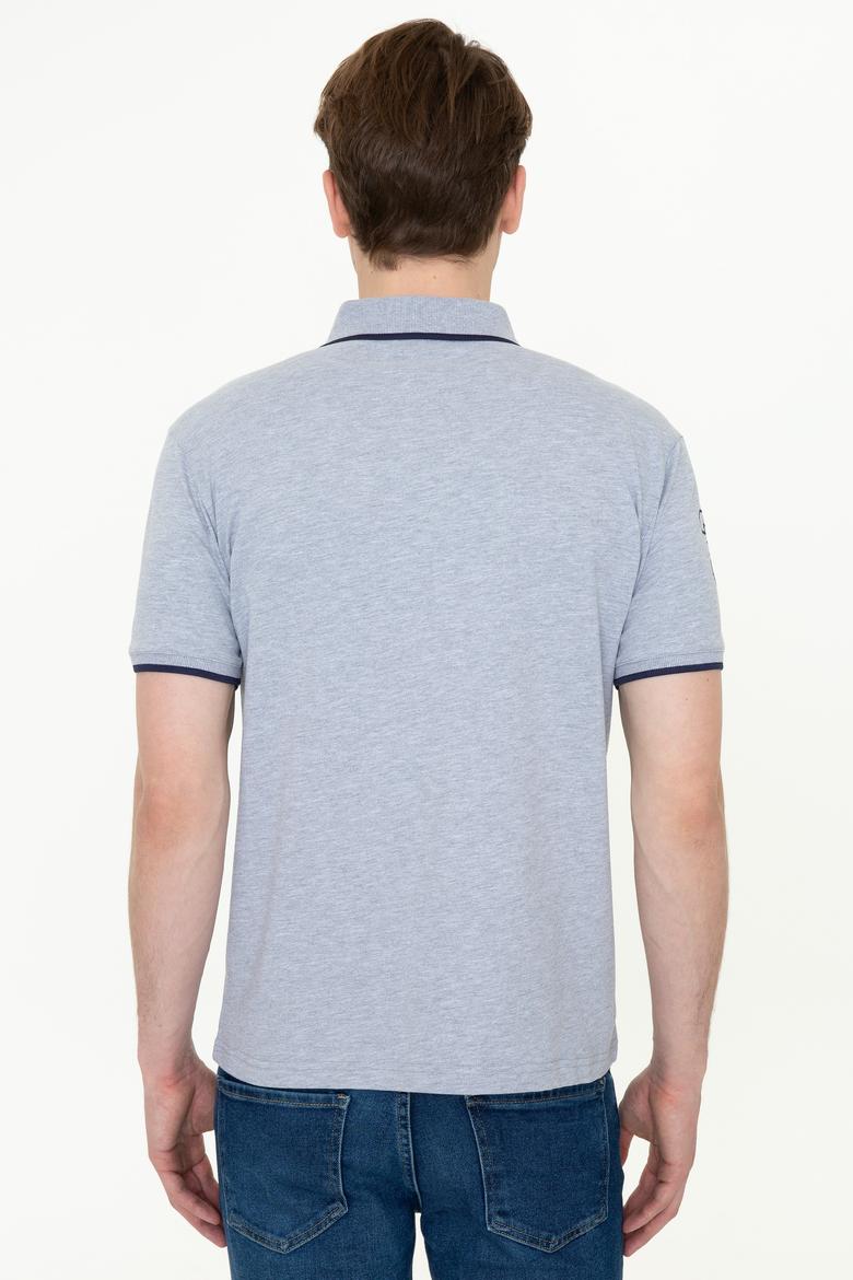 Erkek Gri Melanj Polo Yaka Basic T-Shirt - 50231766056