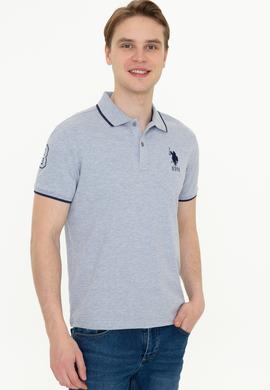 Erkek Gri Melanj Polo Yaka Basic T-Shirt - 50231766056