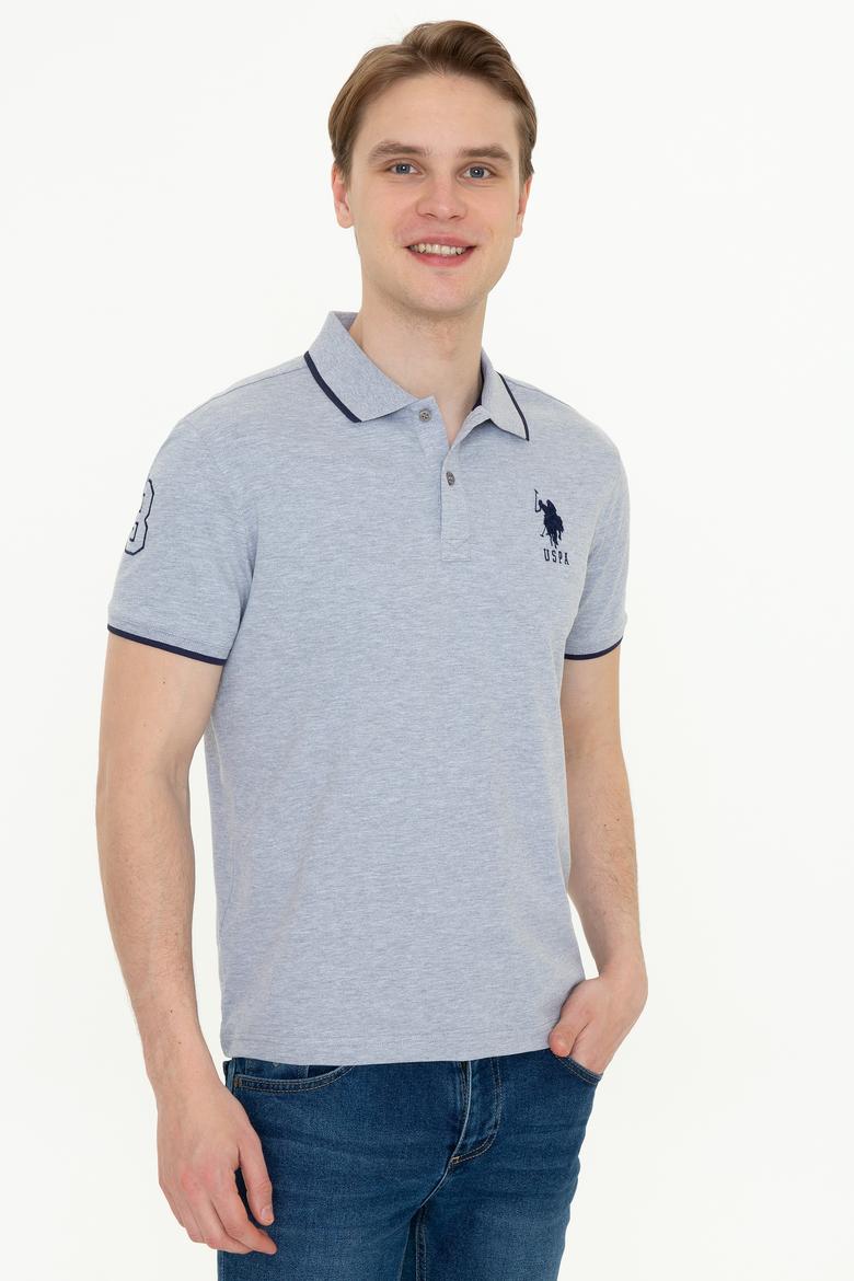 Erkek Gri Melanj Polo Yaka Basic T-Shirt - 50231766056