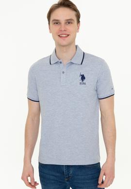 Erkek Gri Melanj Polo Yaka Basic T-Shirt - 50231766056