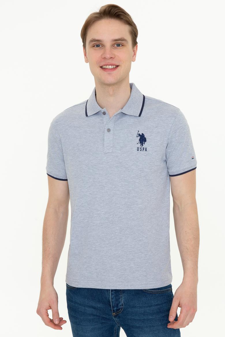 Erkek Gri Melanj Polo Yaka Basic T-Shirt