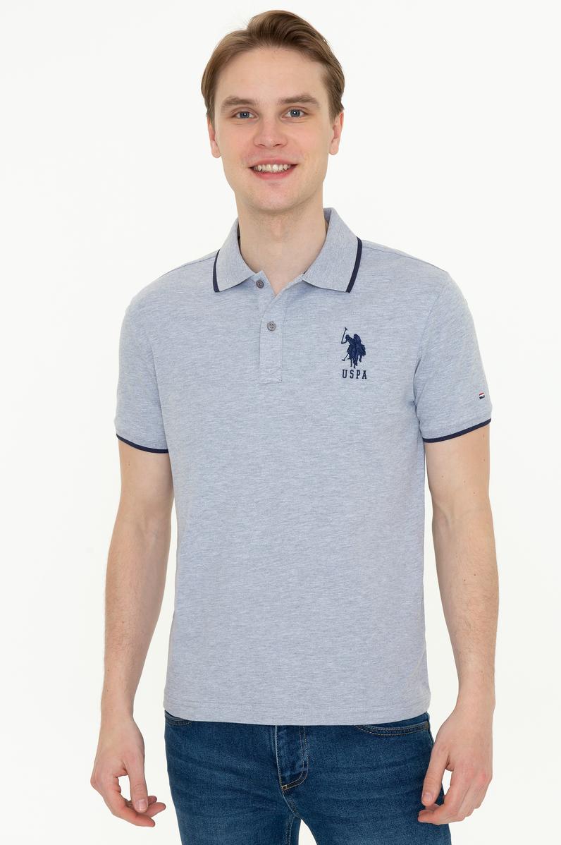 Erkek Gri Melanj Polo Yaka Basic T-Shirt