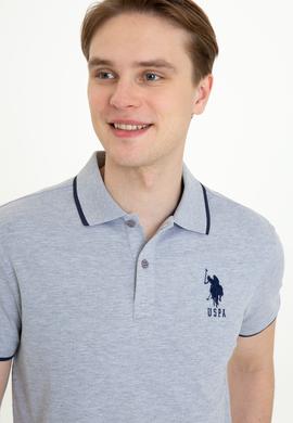 Erkek Gri Melanj Polo Yaka Basic T-Shirt - 50231766056