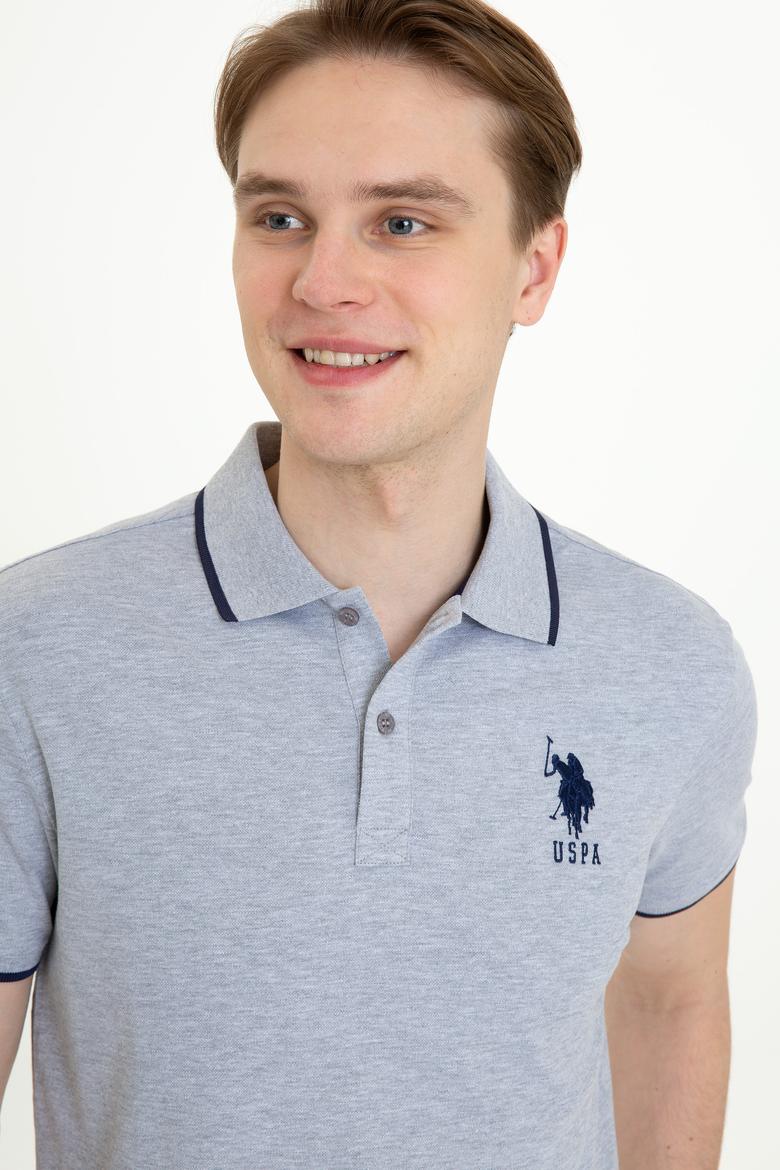 Erkek Gri Melanj Polo Yaka Basic T-Shirt - 50231766056