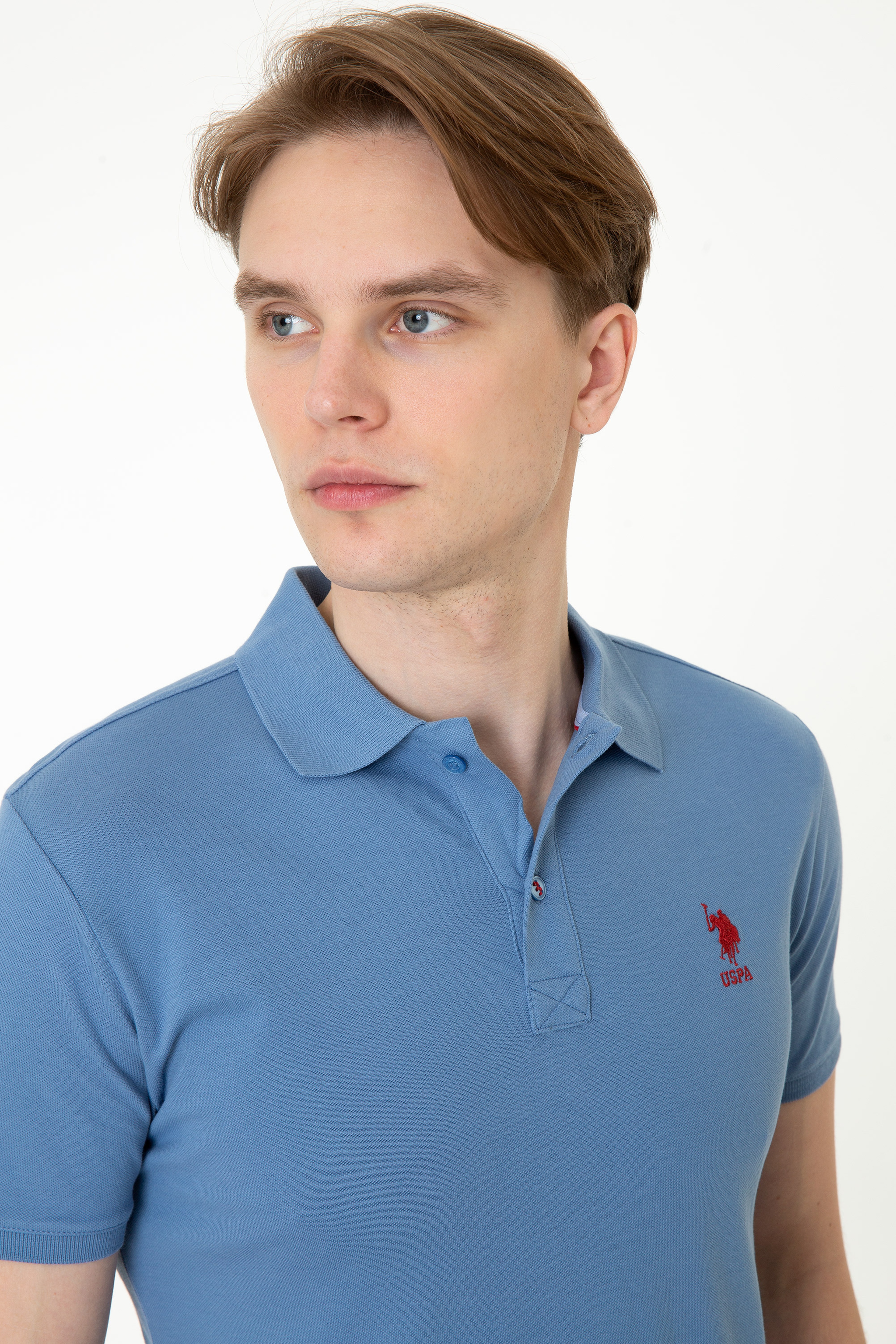 Erkek İndigo Polo Yaka T-Shirt Basic - Image 2