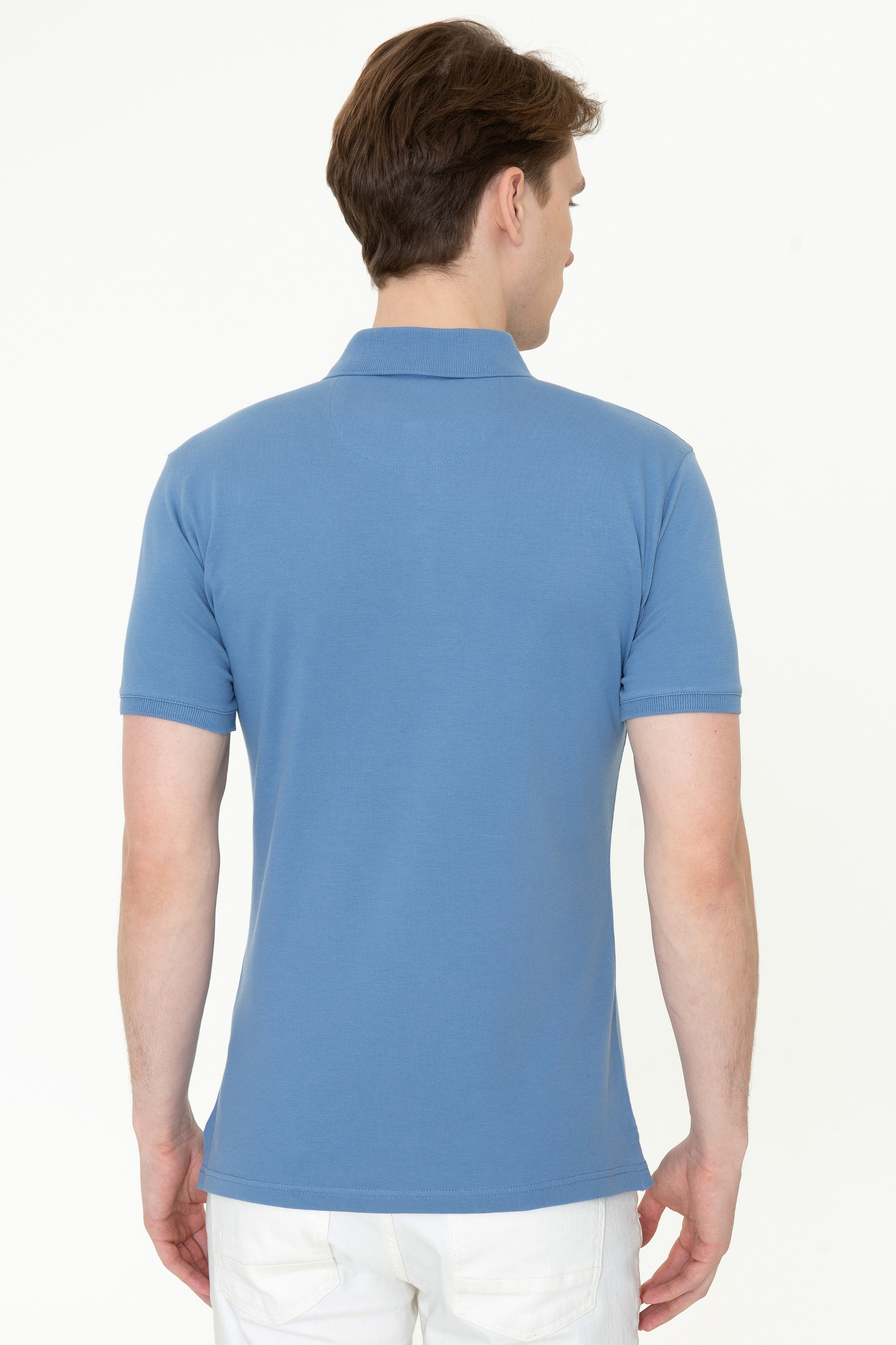 Erkek İndigo Polo Yaka T-Shirt Basic - Image 4