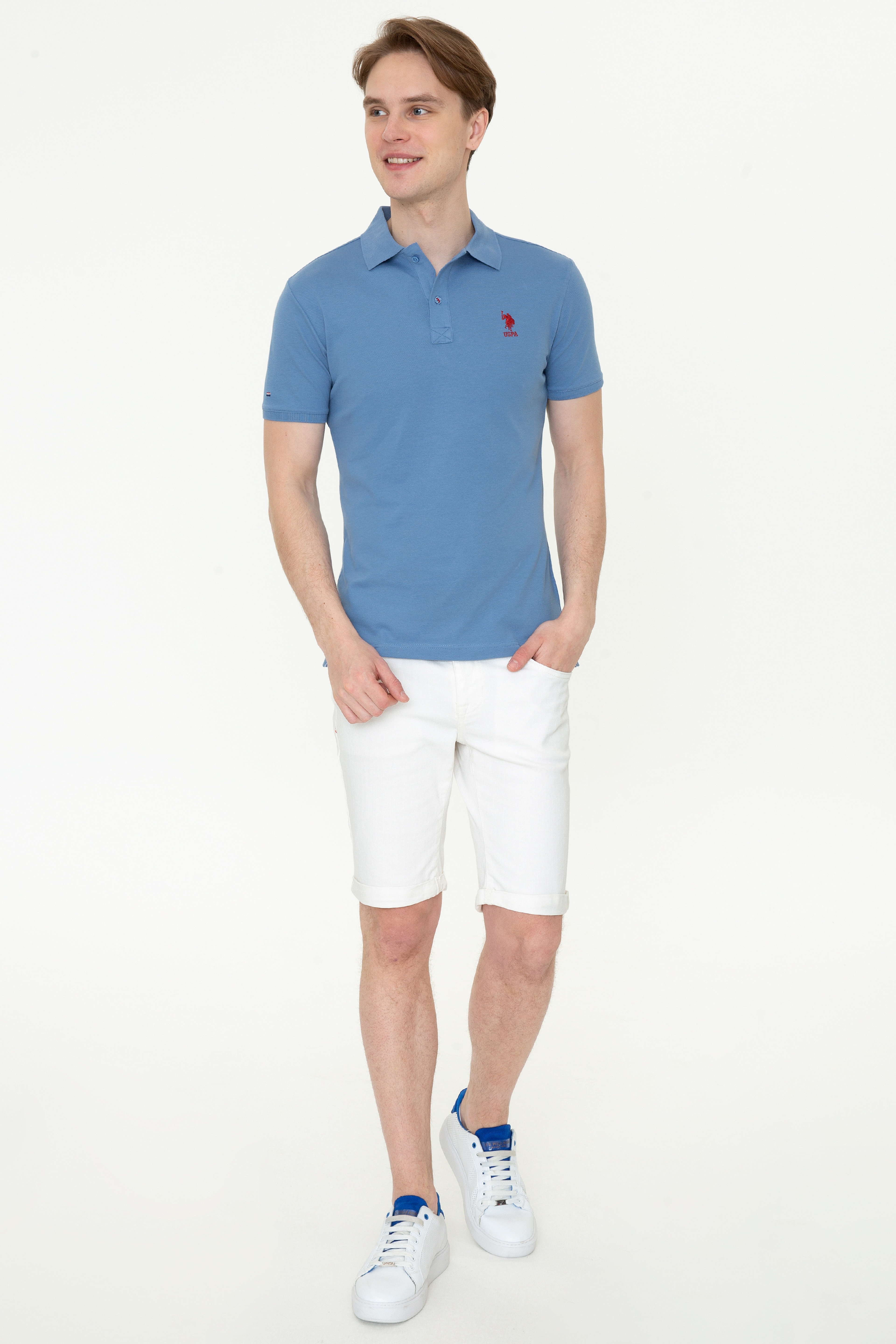 Erkek İndigo Polo Yaka T-Shirt Basic - Image 5