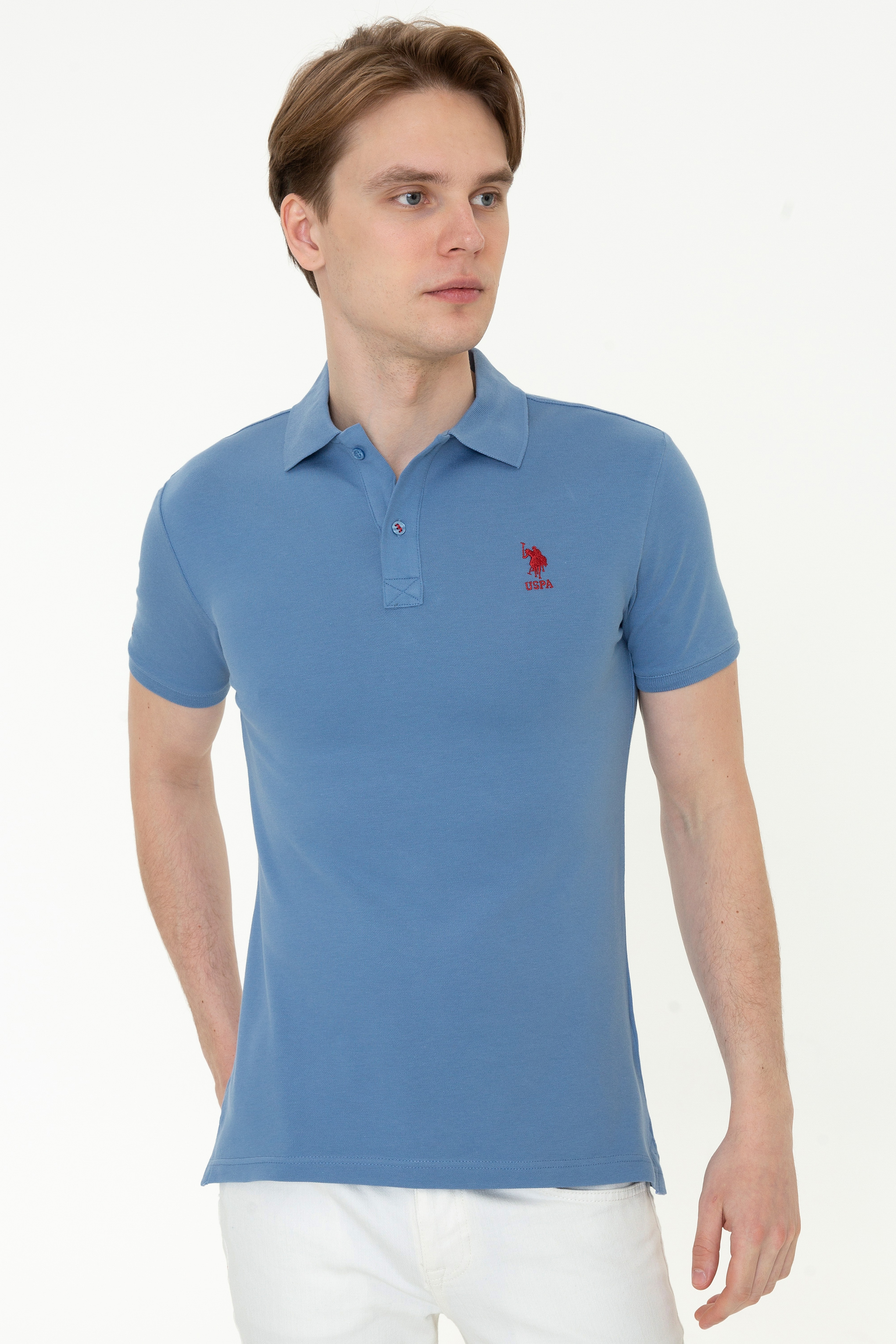 Erkek İndigo Polo Yaka T-Shirt Basic - Image 1