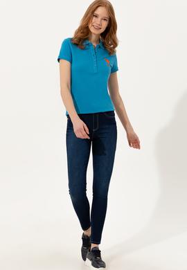 Kadın Kobalt Mavi Basic Polo Yaka Tişört - 50234843038