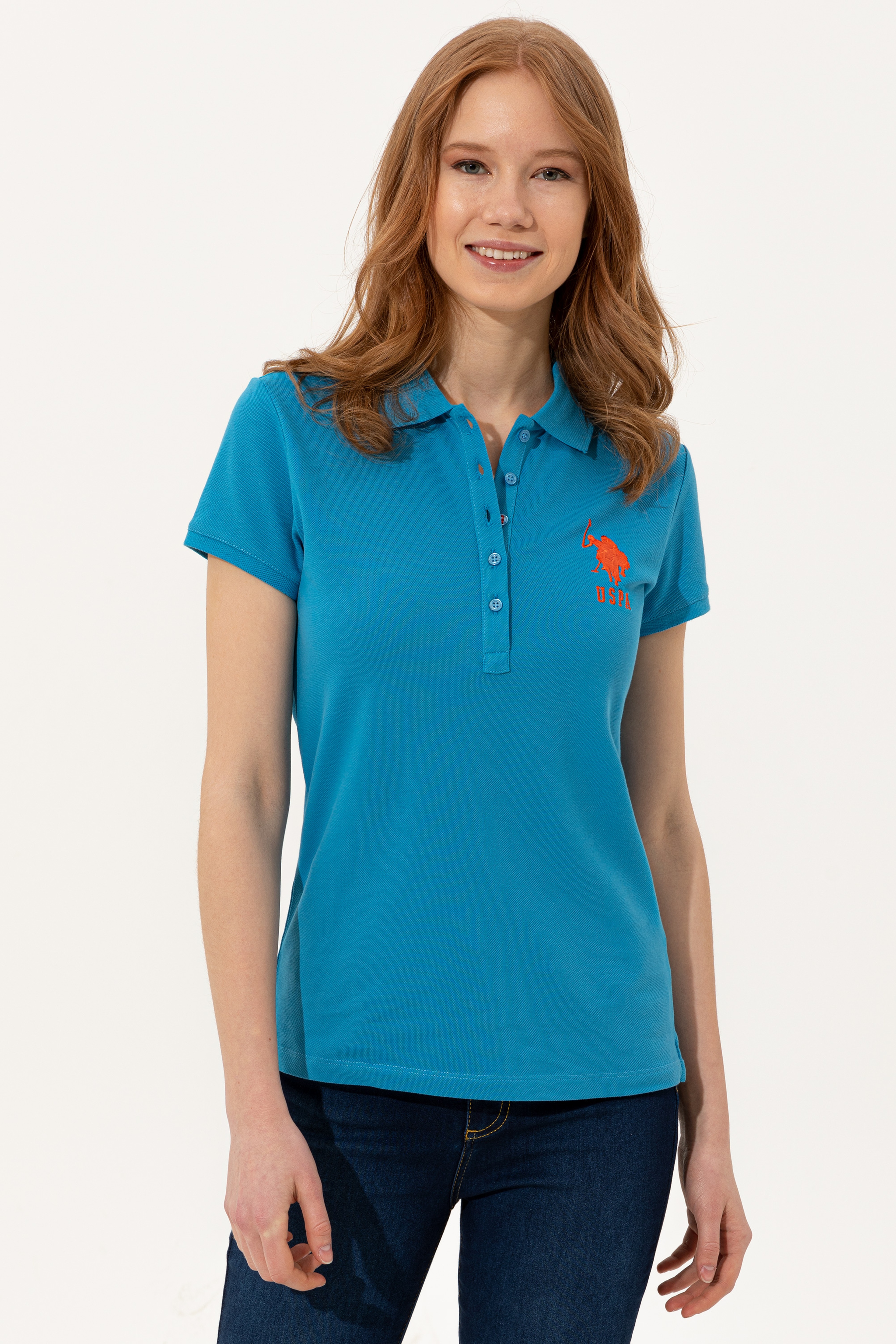 Kadın Kobalt Mavi Basic Polo Yaka Tişört