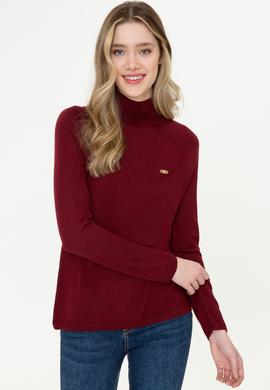 Kadın Bordo Balıkçı Yaka Triko Kazak Basic - 50237079040