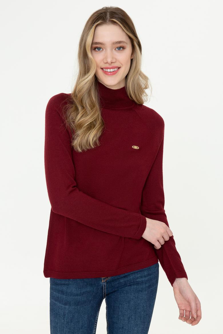 Kadın Bordo Balıkçı Yaka Triko Kazak Basic