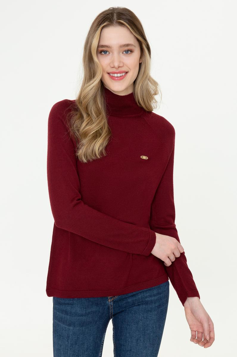 Kadın Bordo Balıkçı Yaka Triko Kazak Basic
