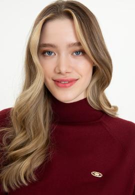 Kadın Bordo Balıkçı Yaka Triko Kazak Basic - 50237079040