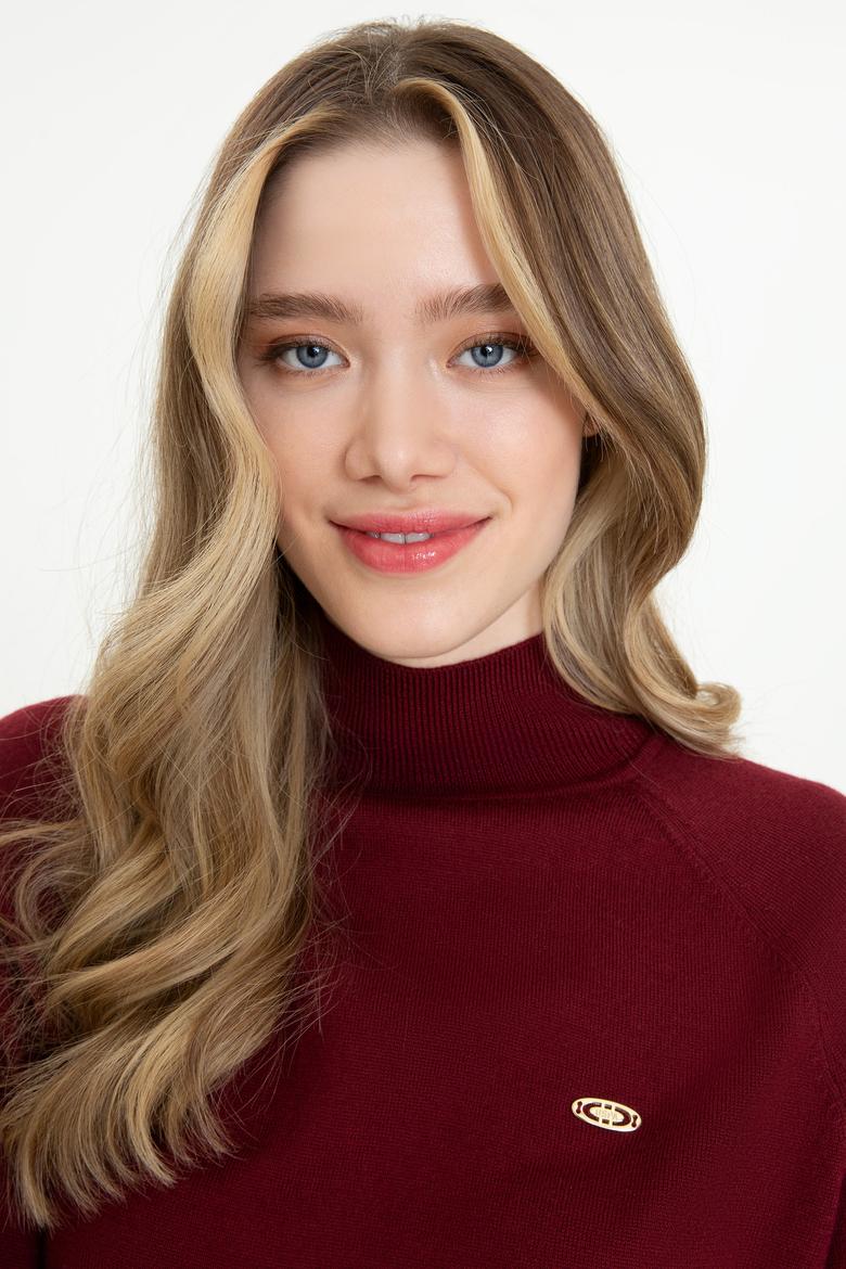 Kadın Bordo Balıkçı Yaka Triko Kazak Basic - 50237079040