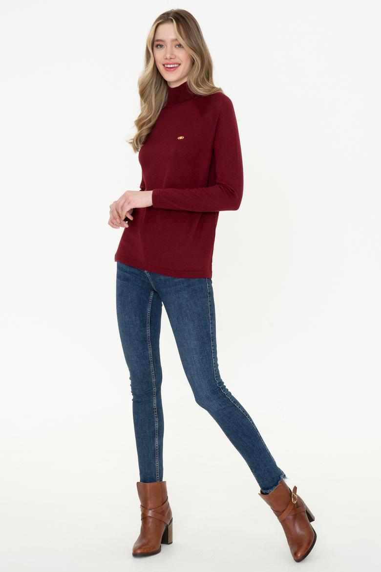 Kadın Bordo Balıkçı Yaka Triko Kazak Basic - 50237079040