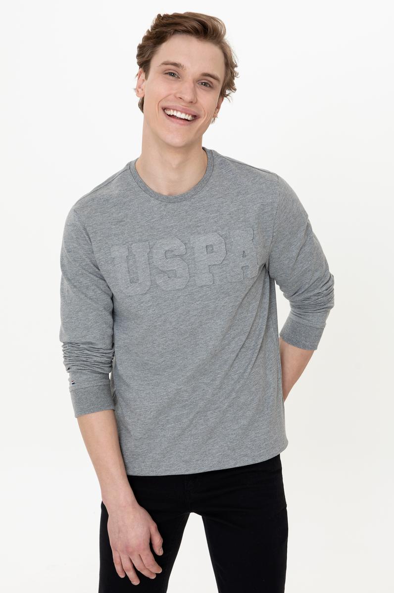 Erkek Gri Melanj Basic Sweatshirt