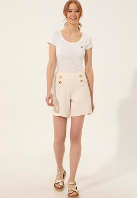 Kadın Krem Örme Şort - 50246889003