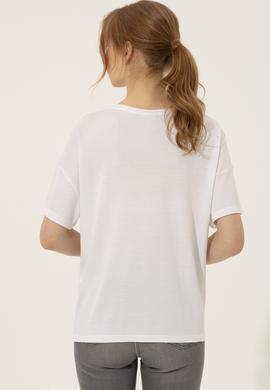 Kadın Beyaz Bisiklet Yaka Tişört - 50249033031