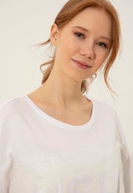 Kadın Beyaz Bisiklet Yaka Tişört - 50249033031