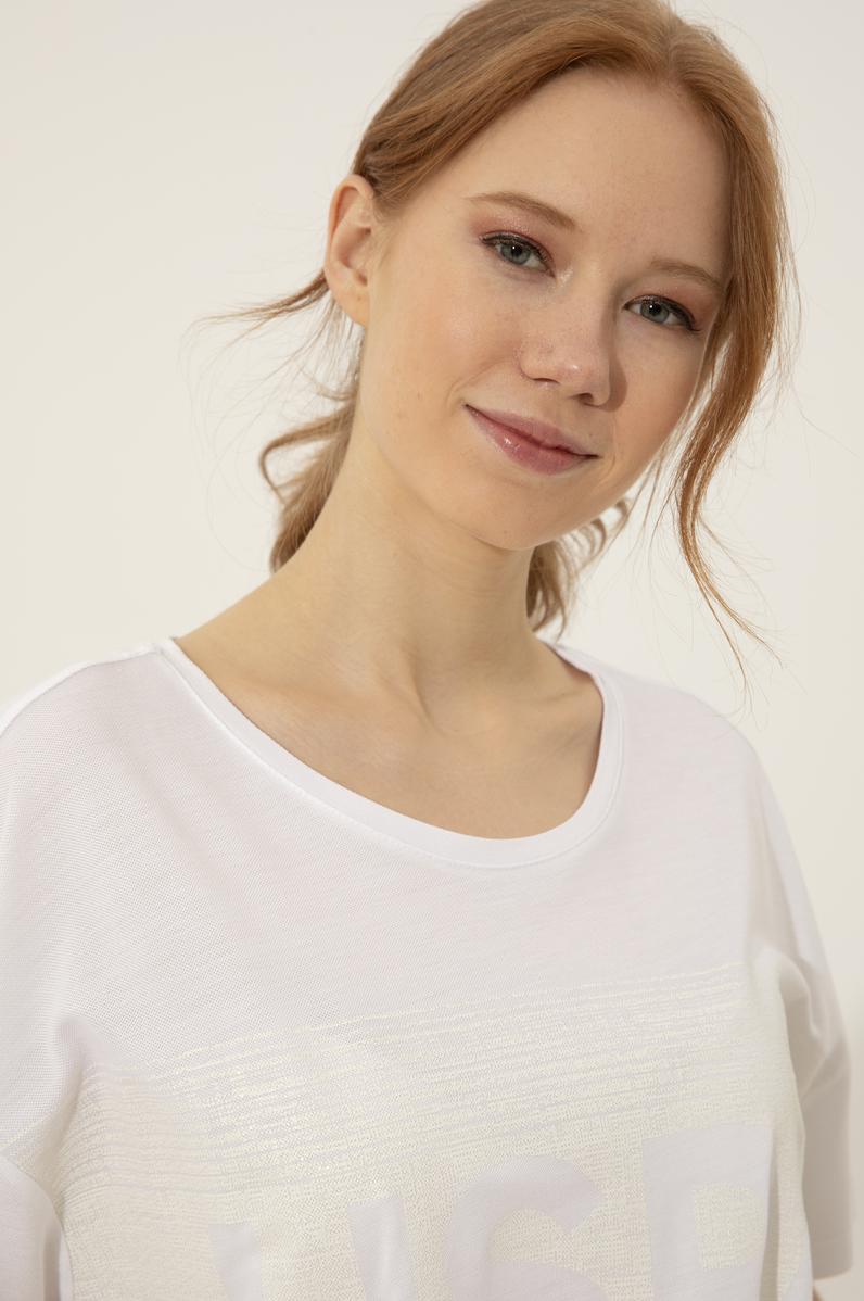 Kadın Beyaz Bisiklet Yaka Tişört