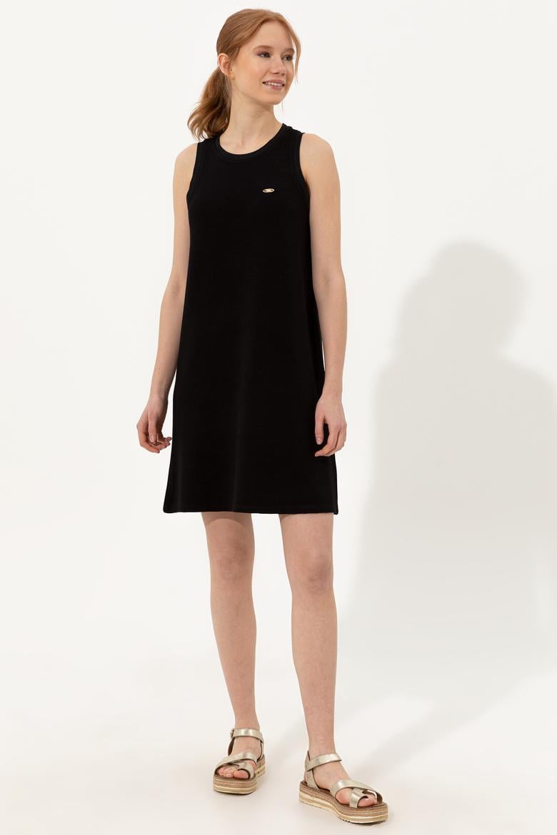 Kadın Siyah Bisiklet Yaka Örme Elbise