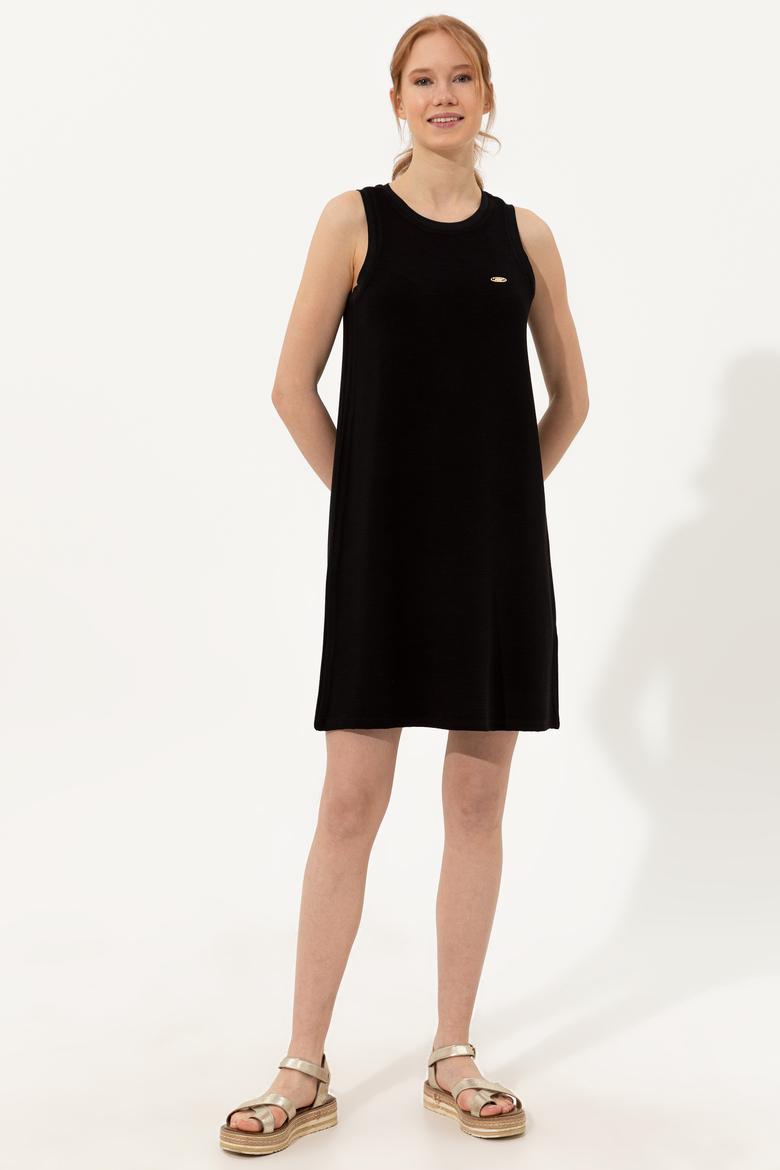 Kadın Siyah Bisiklet Yaka Örme Elbise - 50249045030