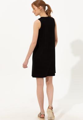 Kadın Siyah Bisiklet Yaka Örme Elbise - 50249045030