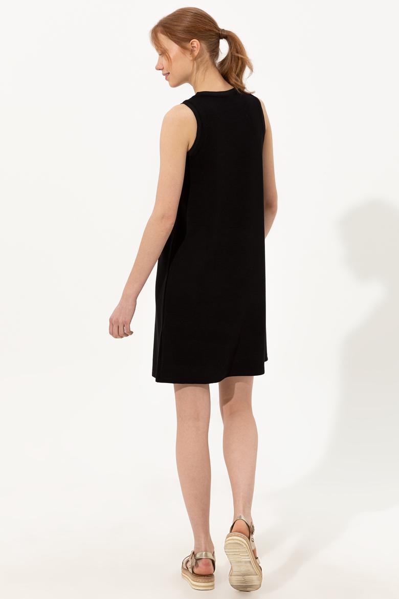 Kadın Siyah Bisiklet Yaka Örme Elbise - 50249045030