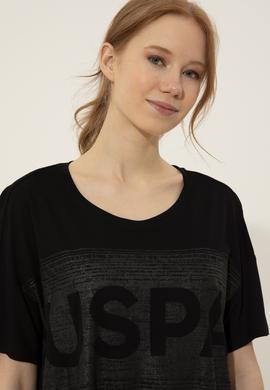 Kadın Siyah Bisiklet Yaka Tişört - 50249033054