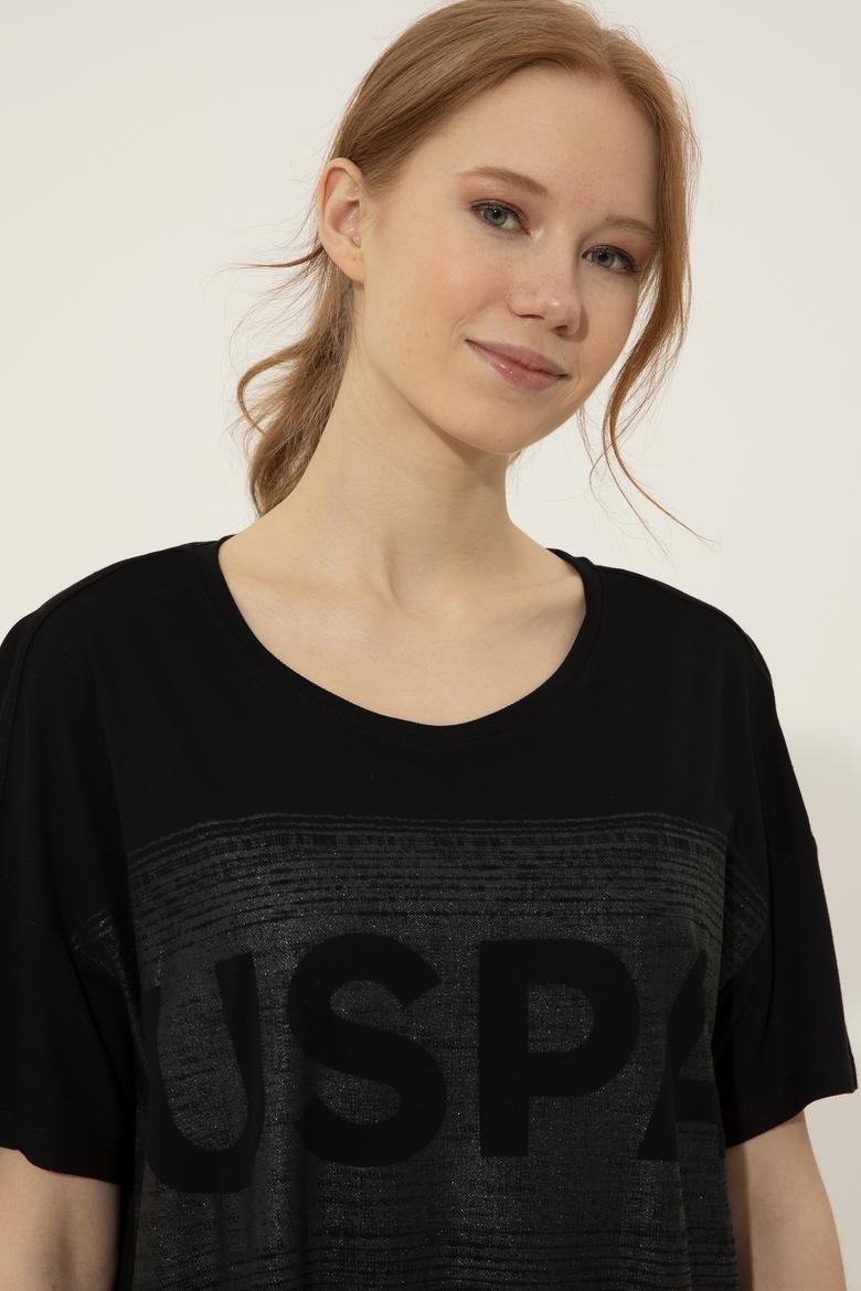 Kadın Siyah Bisiklet Yaka Tişört - 50249033054