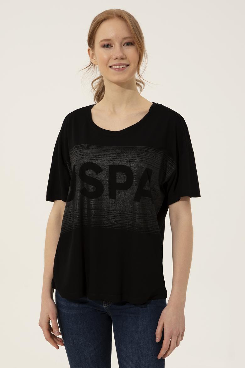 Kadın Siyah Bisiklet Yaka Tişört