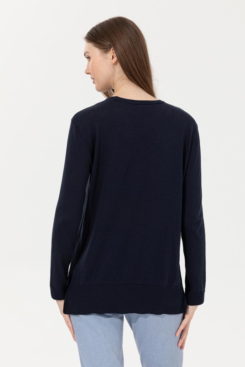 Kadın Lacivert Bisiklet Yaka Basic Kazak - 50251905018