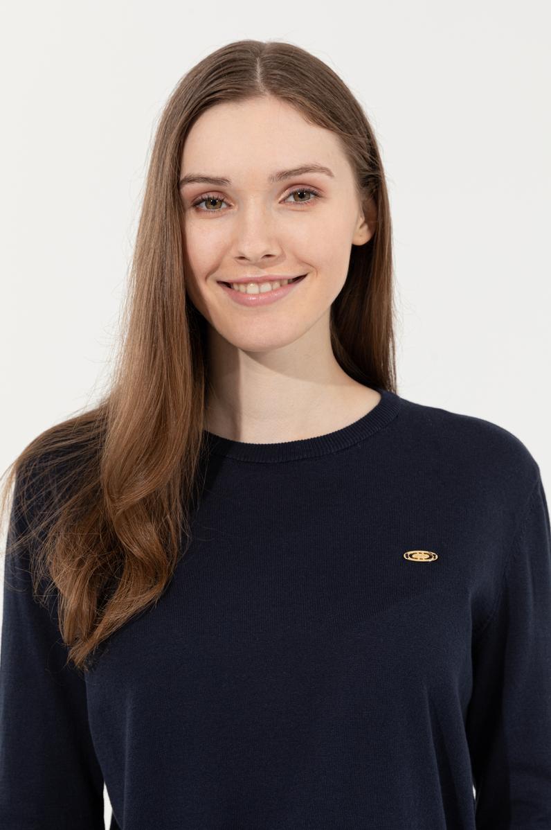 Kadın Lacivert Bisiklet Yaka Basic Kazak